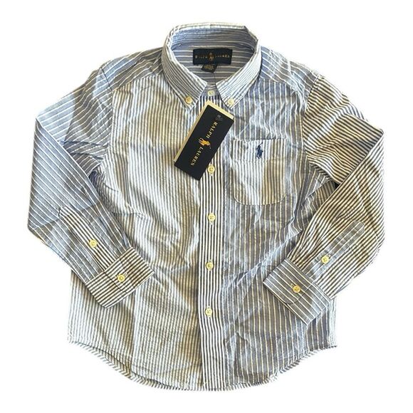 Polo Ralph Lauren Natural Stretch Fit Striped Cotton Dress Blue Dress Shirt - Picture 1 of 6